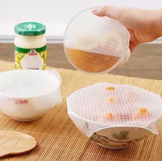 Original Stretch and Fresh Silicone Seal Cover Cling Film Reusable Kitchen, Wraps Pack of 4 - AABA MALL