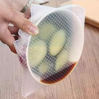 Original Stretch and Fresh Silicone Seal Cover Cling Film Reusable Kitchen, Wraps Pack of 4