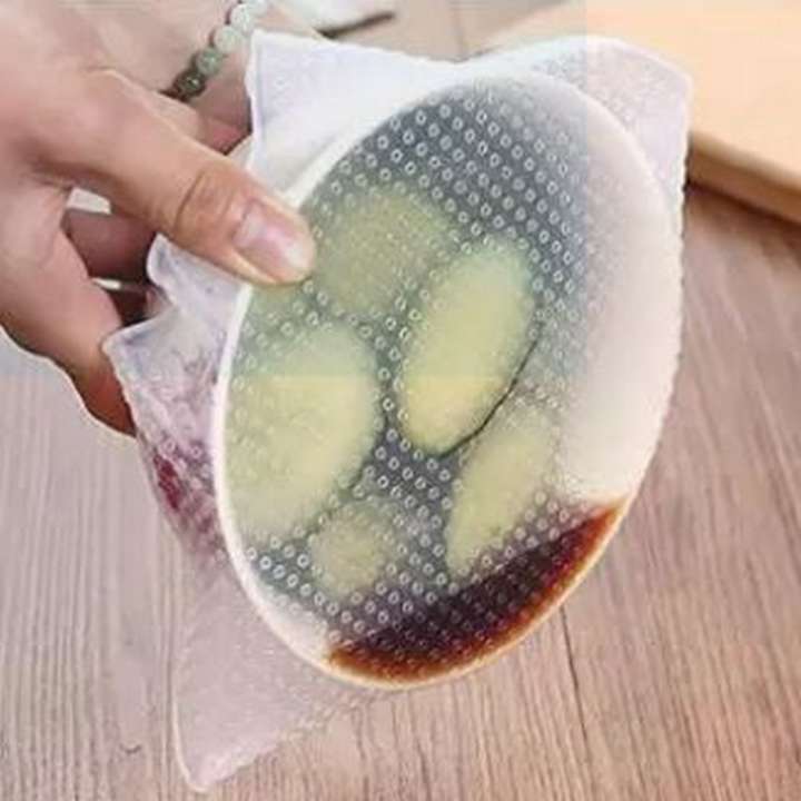Original Stretch & Fresh Silicone Seal Covers Reusable Kitchen Cling Film Wraps Set of 4 | Stretchable Food Covers for Bowls, Plates, Fruits & Containers