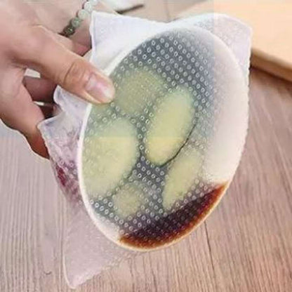 Original Stretch & Fresh Silicone Seal Covers Reusable Kitchen Cling Film Wraps Set of 4 | Stretchable Food Covers for Bowls, Plates, Fruits & Containers