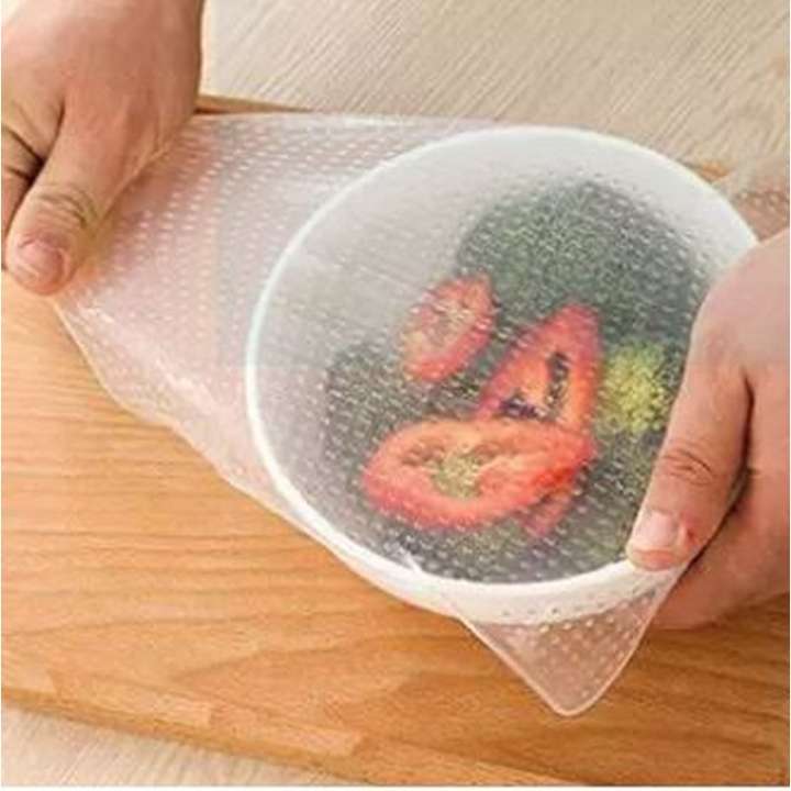 Original Stretch & Fresh Silicone Seal Covers Reusable Kitchen Cling Film Wraps Set of 4 | Stretchable Food Covers for Bowls, Plates, Fruits & Containers