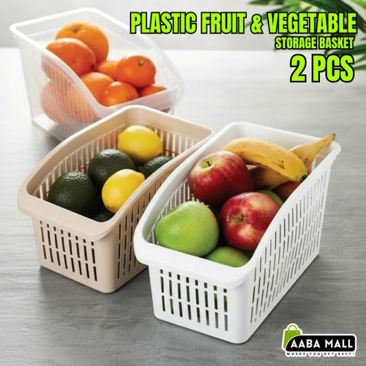 2 Pcs Plastic Fruit & Vegetable Storage Basket ? Large Kitchen Organizer Tray for Fridge, Pantry & Countertop