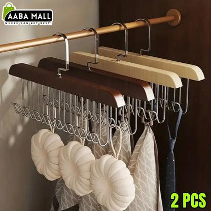 2 Pcs Hanger 8 Hook Multifunctional Solid Wood Hanger Perfect For Hanging Belts, Hats, Vests, Underwear, Silk Scarves, Dormitory Home Goodies
