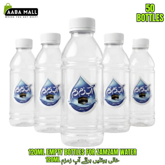 120ML Empty Zamzam Water Bottles Pack of 50 | BPA-Free Leakproof Food Grade Plastic Bottles for Hajj & Umrah | AABAMALL.PK Pakistan