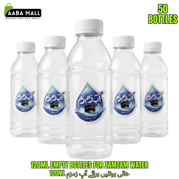 120ML Empty Zamzam Water Bottles Pack of 50 | BPA-Free Leakproof Food Grade Plastic Bottles for Hajj & Umrah | AABAMALL.PK Pakistan