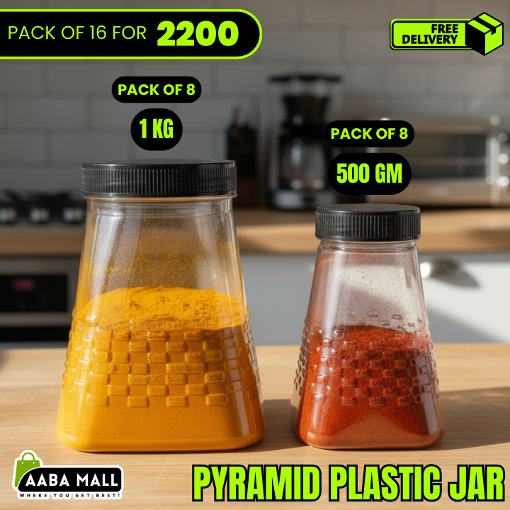 pyramid jar set, plastic jar set, airtight containers, kitchen storage jars, BPA free jars, transparent jars, food storage containers, snack jars, premium jar set