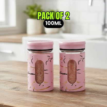 2-Piece Marble Glass Seasoning Bottle Set – 100ML Salt & Spice Shakers (Namak Dani)