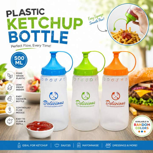 2 Pcs Plastic Squeeze Ketchup Bottle with Stopper – 500ML Sauce Dispenser, Mustard & Condiment Container for Kitchen & Food Seasoning