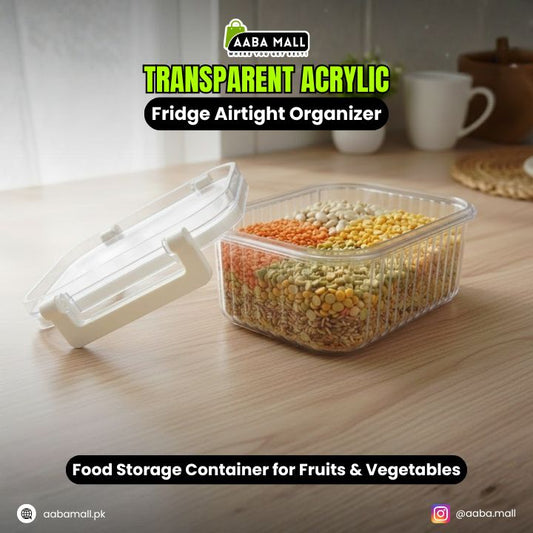 Transparent Acrylic Fridge Airtight Organizer – Food Storage Container for Fruits & Vegetables