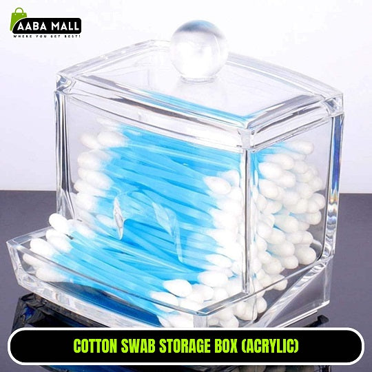 Cotton swab storage box with acrylic design on a gray background