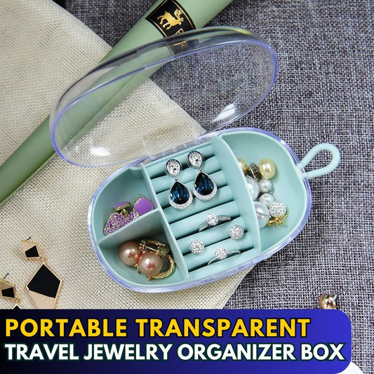 Portable Transparent Travel Jewelry Organizer Box - With 2 Hair Ties Mini Travel Size Jewelry Storage Case