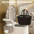 1pc Portable Bedside Commode Toilet for Elderly – Non‑Slip Plastic, Armrests, Double Layer Odor Seal, Shower & Bath Friendly