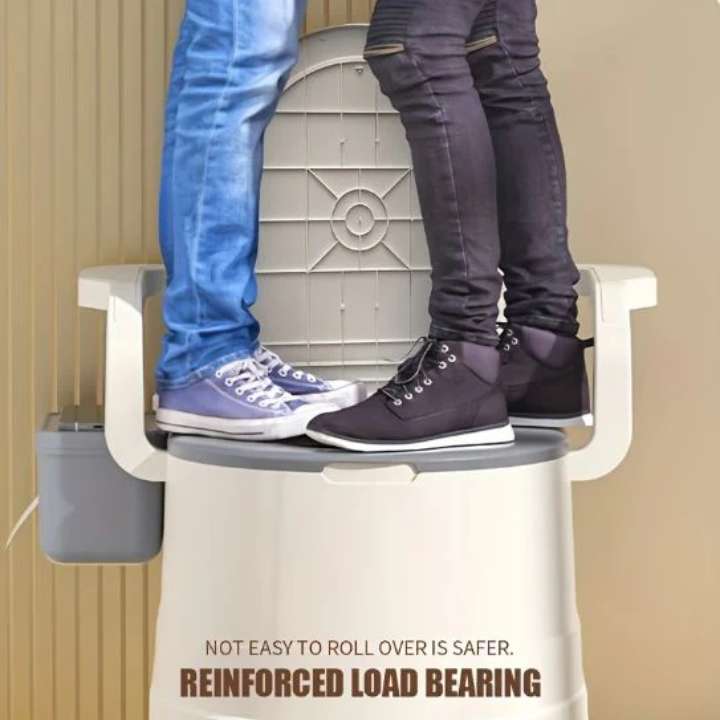 1pc Portable Bedside Commode Toilet for Elderly – Non‑Slip Plastic, Armrests, Double Layer Odor Seal, Shower & Bath Friendly