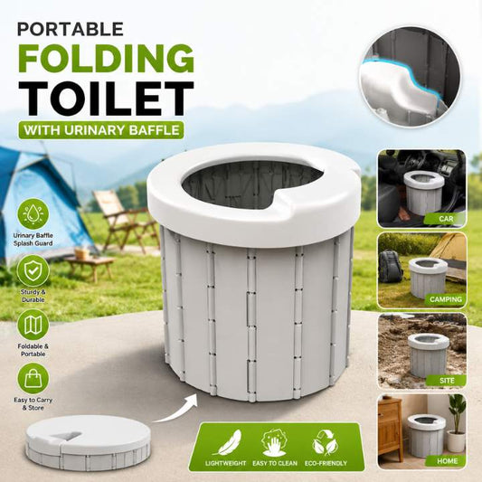 Portable Folding Toilet with Urinary Baffle | Compact Travel Toilet for Adults & Kids | Lightweight, Durable, Easy to Carry Outdoor Camping Toilet