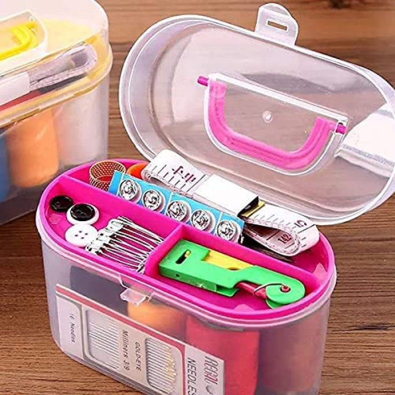 Portable sewing kit storage box with handle