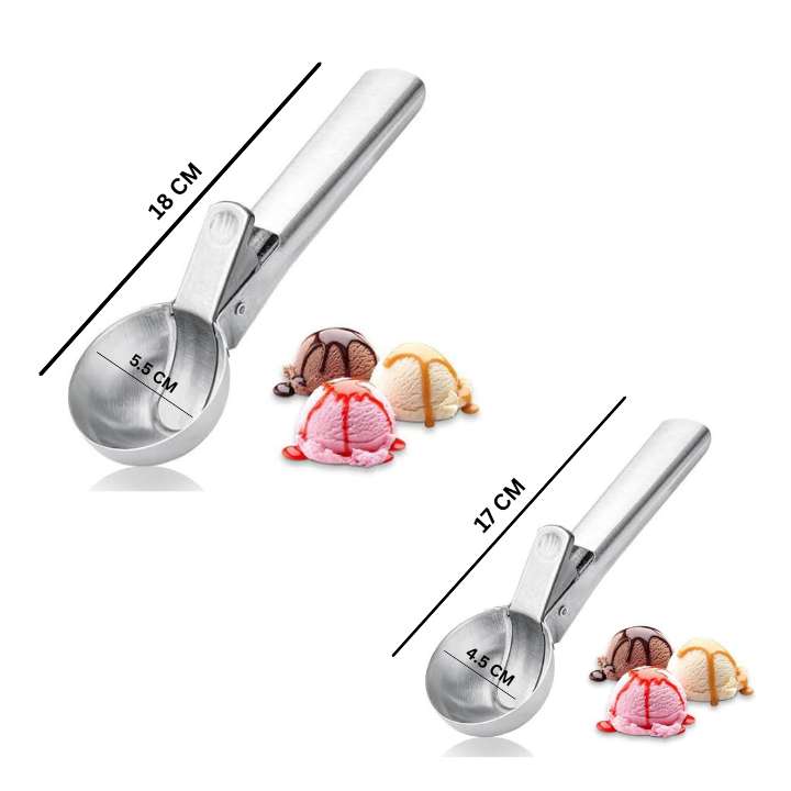 Portable Stainless Steel Ice Cream Scoop Spoon with Trigger & Comfortable Handle – Perfect for DIY Ice Cream, Fruit & Cookies