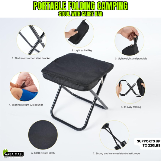 Portable folding camping stool with carry bag