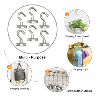 Powerful Magnetic Hooks Hanger – Neodymium Rare Earth Strong Magnetic Clothes & Keys Holder for Home, Kitchen & Office