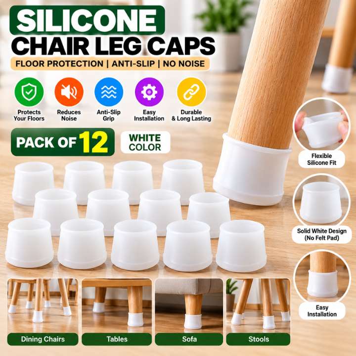 Premium Silicone Chair Leg Caps Anti-Slip Furniture Feet Covers in White and Transparent for Chair and Table Floor Protection