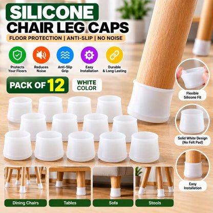 Premium Silicone Chair Leg Caps Anti-Slip Furniture Feet Covers in White and Transparent for Chair and Table Floor Protection