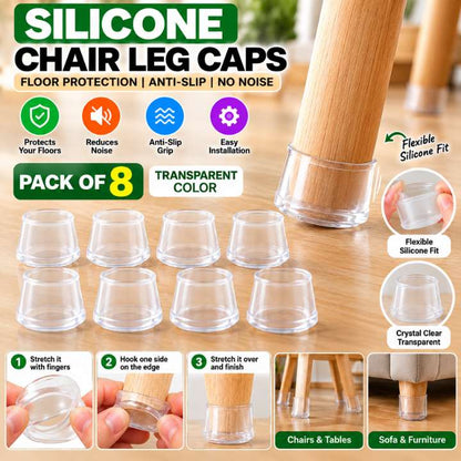 Premium Silicone Chair Leg Caps Anti-Slip Furniture Feet Covers | Transparent & White Chair Leg Protectors for Table, Sofa & Furniture Floor Protection