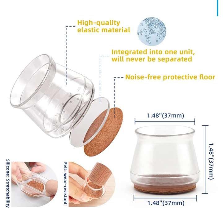 Premium Silicone Chair Leg Caps Anti-Slip Furniture Feet Covers in White and Transparent for Chair and Table Floor Protection