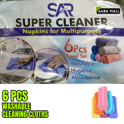 6 Pcs Washable Cleaning Cloths – Multipurpose Ultra Absorbent Wipes for Kitchen, Bathroom, Face, Table & Washbasin | Fast Drying, Machine Washable
