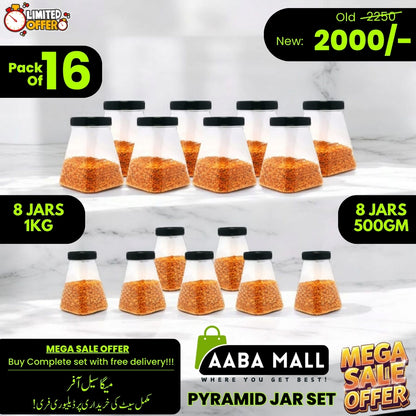 16 Pcs  Pyramid Jars Complete Set (8 Jars 1KG – 8 Jars 500GM)