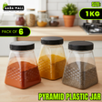 Pyramid 1 KG Plastic Jar - Premium Airtight Food Storage Container | BPA-Free Transparent Kitchen Organizer