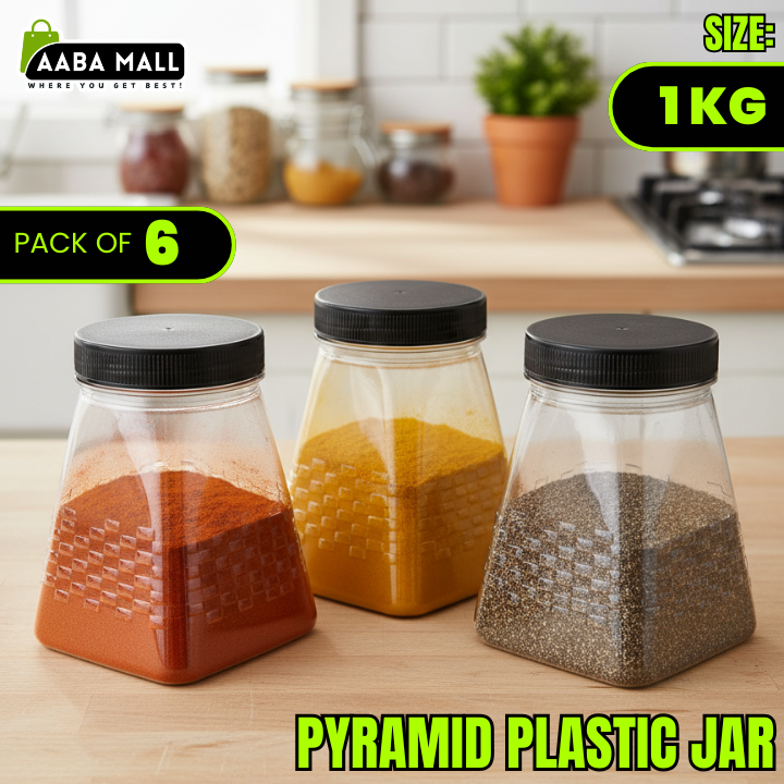 Pyramid 1 KG Plastic Jar ? Premium Airtight Food Storage Container | BPA-Free Transparent Kitchen Organizer - AABA MALL
