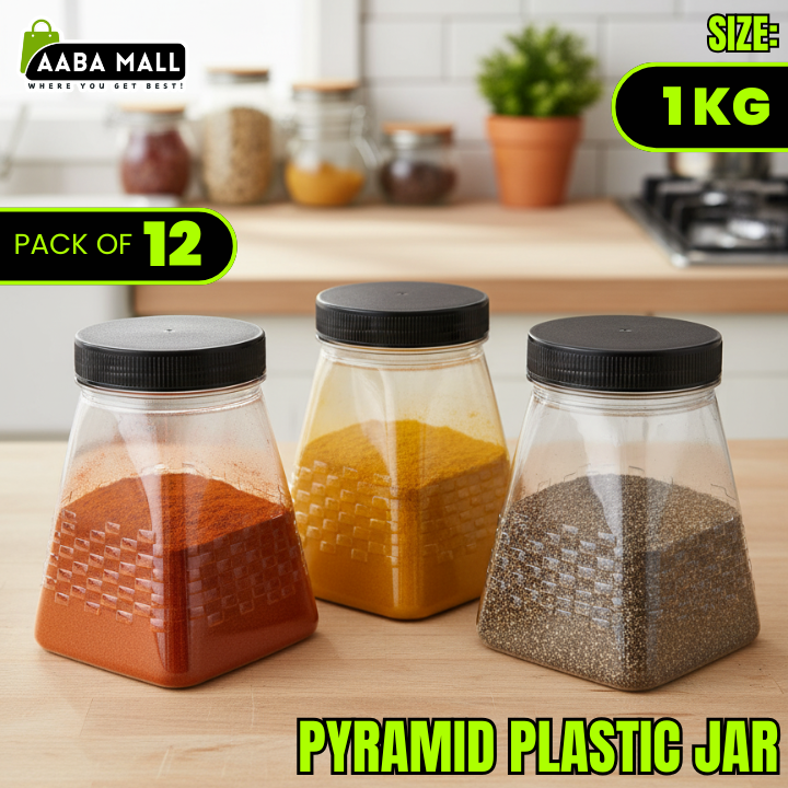 Pyramid 1 KG Plastic Jar – Premium Airtight Food Storage Container | BPA-Free Transparent Kitchen Organizer - AABA MALL