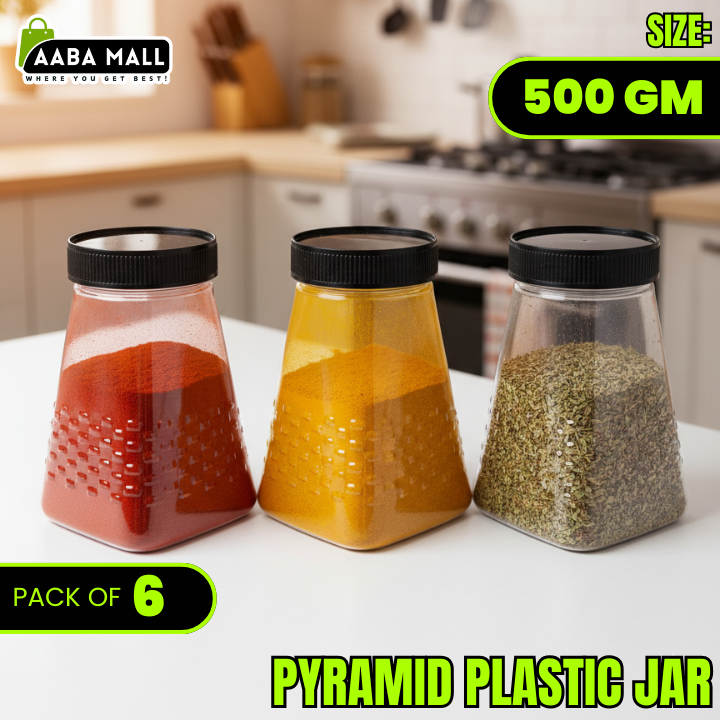Pyramid 500 GM Plastic Jar – Premium Airtight Food Storage Container | BPA-Free Transparent Kitchen Organizer - AABA MALL