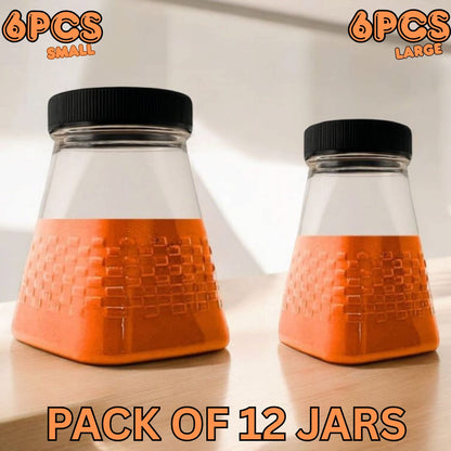 16 Pyramid Plastic Jar Set – Premium Airtight Food Storage Containers | 8 Jars (1KG) & 8 Jars (500GM)