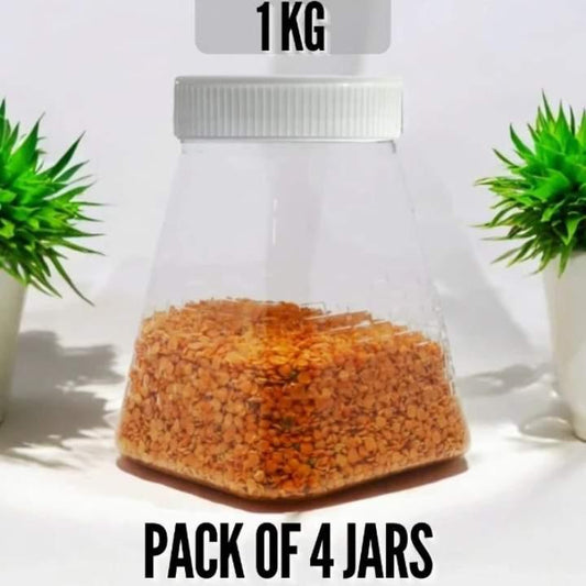 4 Pcs Large Pyramid Design Storage Jar Set (1 KG)  ? Food Grade Plastic Organizer