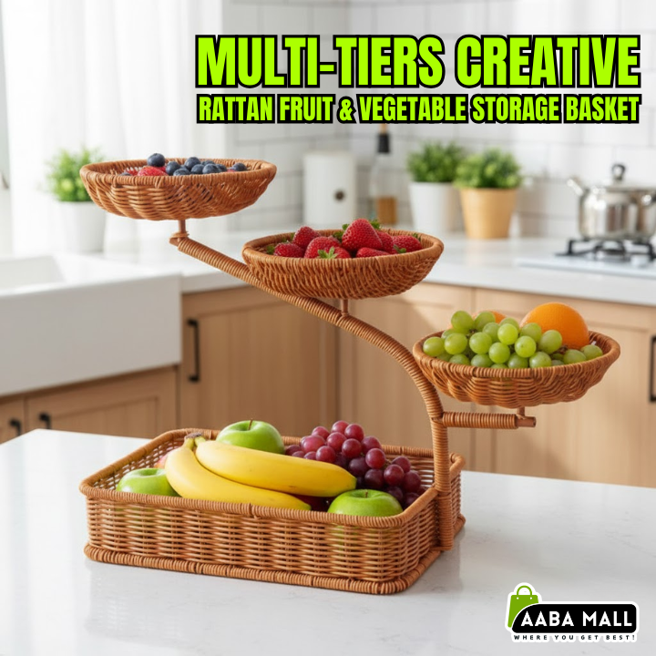 Multi-tiers rattan fruit and vegetable storage basket