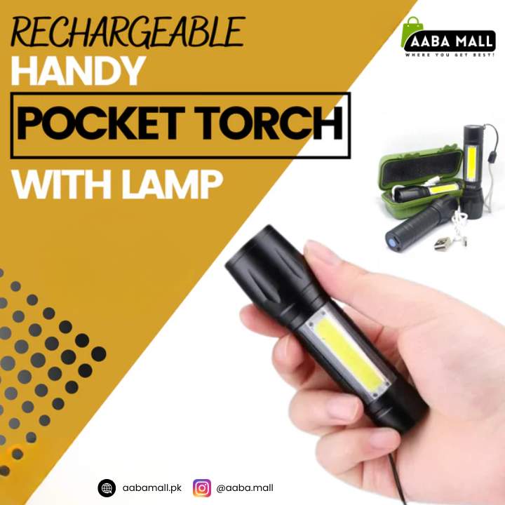 Rechargeable Handy Pocket Torch with Lamp – USB Flashlight for Camping & Cave Exploration