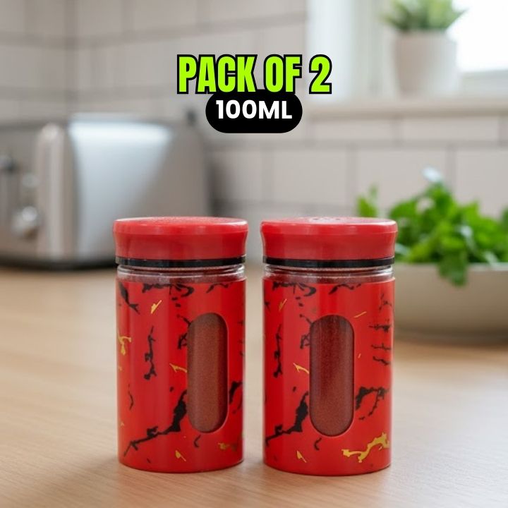 2-Piece Marble Glass Seasoning Bottle Set – 100ML Salt & Spice Shakers (Namak Dani)