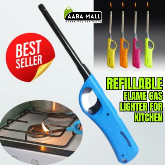 Refillable Flame Gas Lighter for Kitchen – Electronic Ignition BBQ Lighter for Stove, Candle, Camping & Outdoor Use