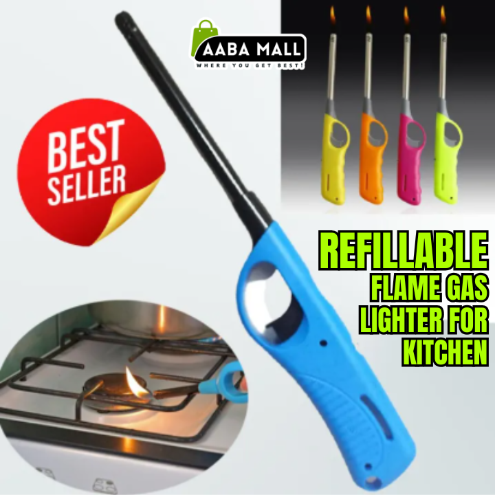 Refillable Flame Gas Lighter for Kitchen ? Electronic Ignition BBQ Lighter for Stove, Candle, Camping & Outdoor Use