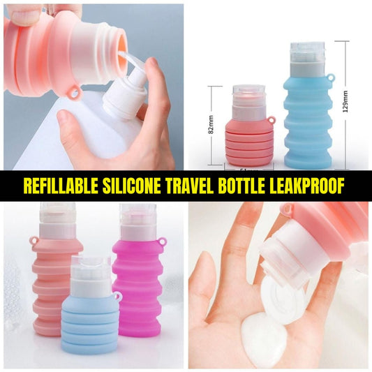 Refillable Silicone Travel Bottle Leakproof - Retractable Squeezable Folding Bottle