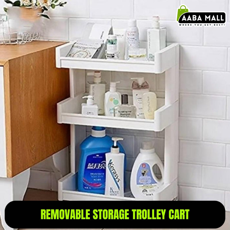 White Slide-Out Trolley Cart | Removable Storage Tower Trolley With Wheels - AABA MALL