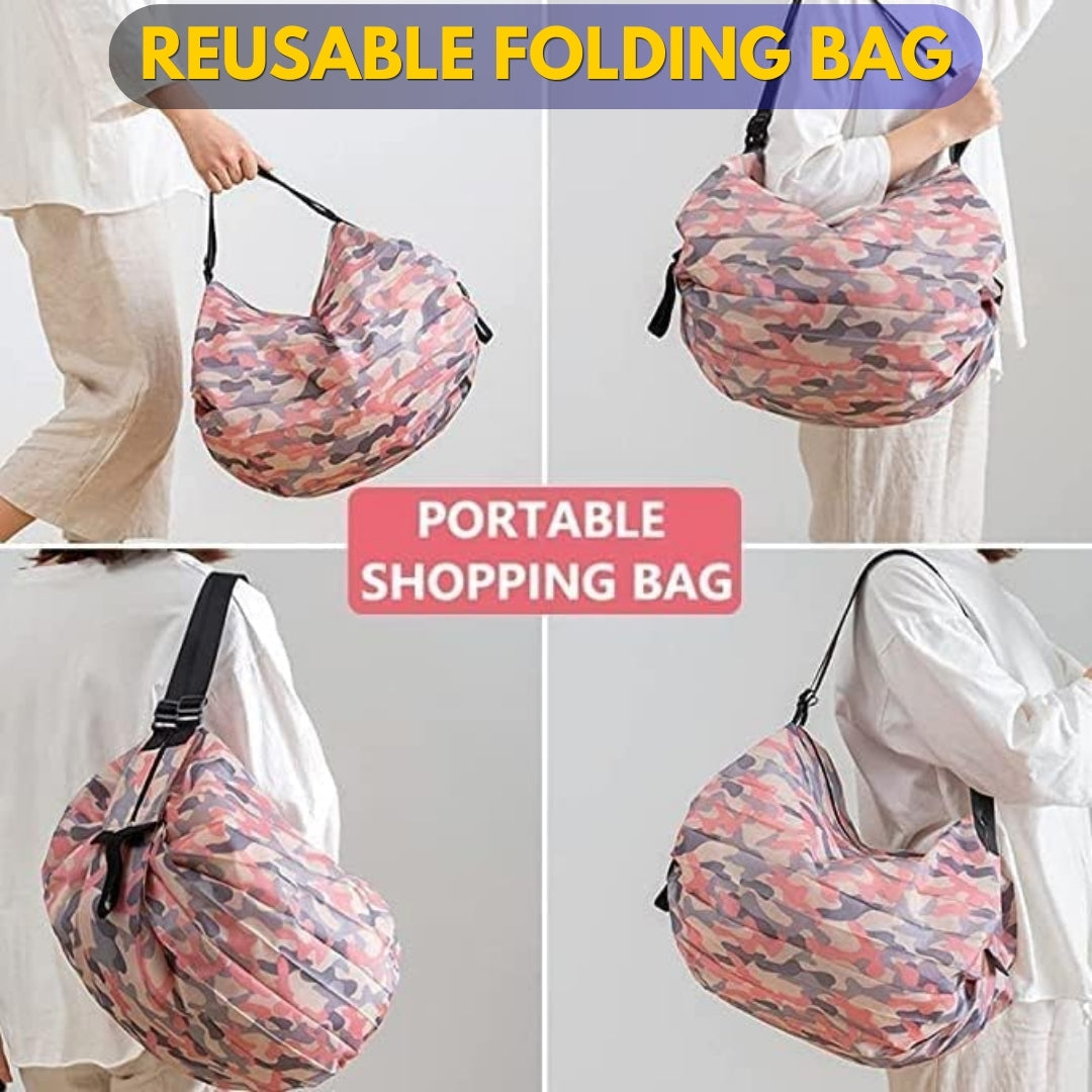 Reusable Folding Supermarket Shopping Bag with Zipper | Nylon Waterproof Travel Luggage Bag Portable Foldable Shopping Bag | Shoulder Hand Bag