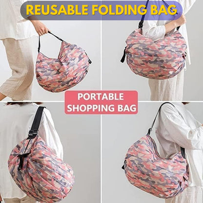 Reusable Folding Supermarket Shopping Bag with Zipper | Nylon Waterproof Travel Luggage Bag Portable Foldable Shopping Bag | Shoulder Hand Bag