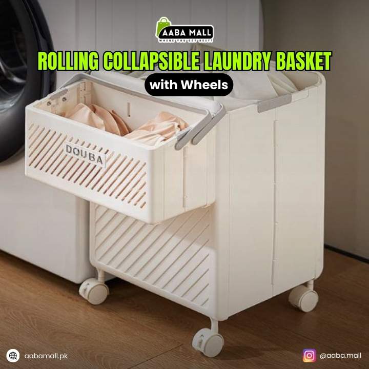 Rolling laundry basket with wheels