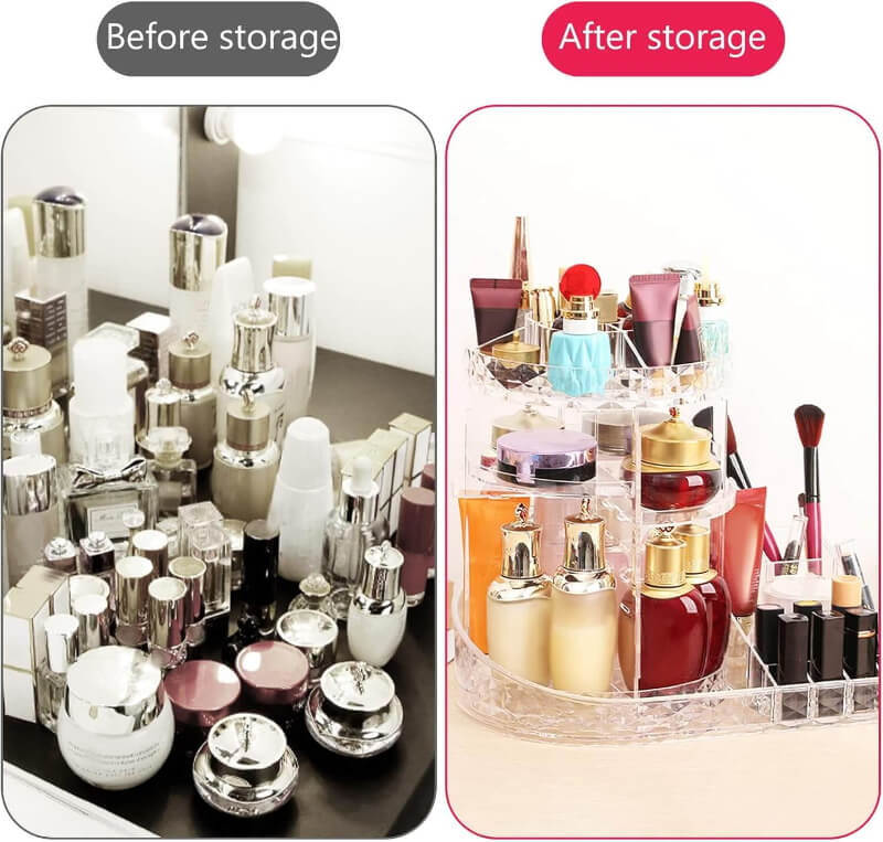 Rotating Makeup Organizer with Compartment, 360° Rotating Stand, Acrylic Cosmetic Organizer, Large Capacity, Makeup Display Box