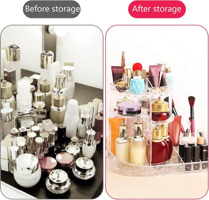 Rotating Makeup Organizer with Compartment, 360° Rotating Stand, Acrylic Cosmetic Organizer, Large Capacity, Makeup Display Box
