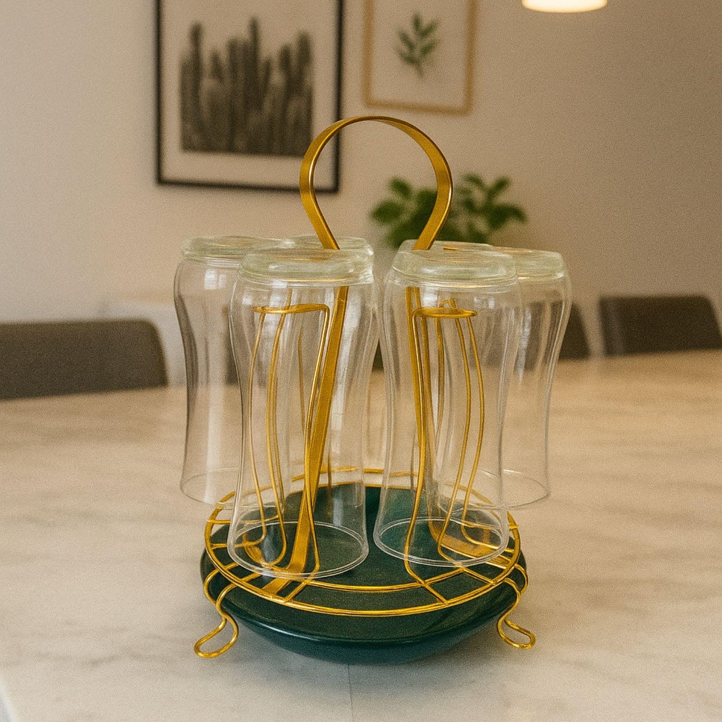 Luxury Gold Metal Cup & Glass Holder with Drip Tray Countertop Organizer