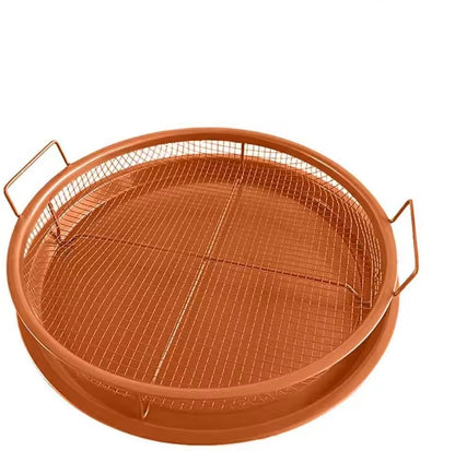 Round Shape Baking Tray Non-Stick Air Frying Roast Pan | Grill Mesh Oven Basket | Chips & BBQ Tray for Crispy Cooking | Oil-Free Healthy Baking - AABA MALL