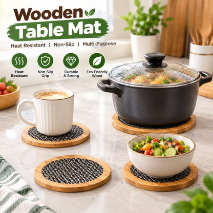Round Wooden Table Mat Heat Resistant Pot Holder & Non-Slip Coaster | Wooden Trivet Heat Pad for Hot Dishes, Pots, Pans, Cups & Kitchen Counter Protection