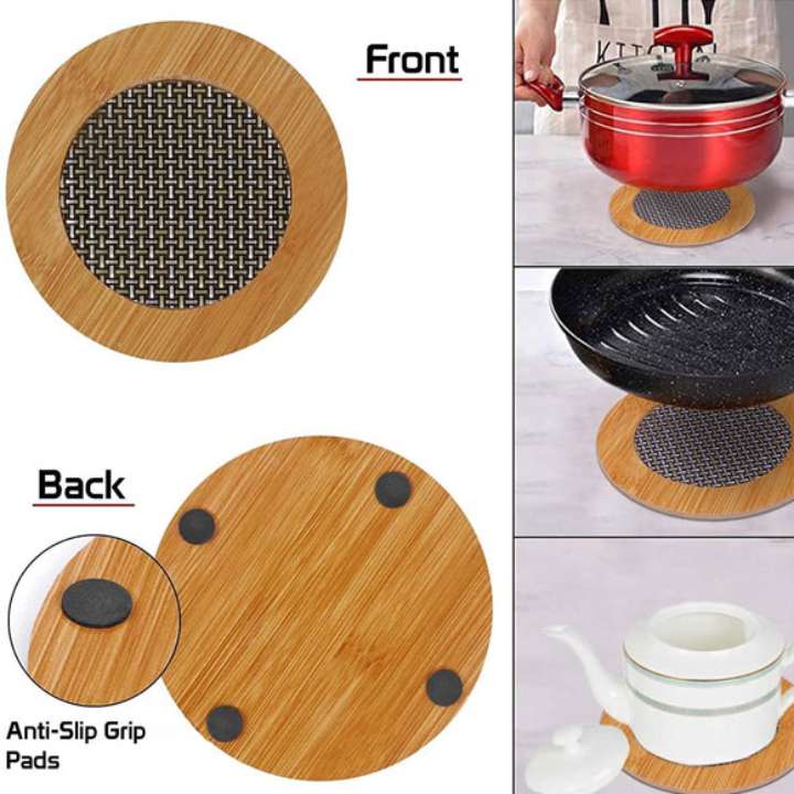 Round Wooden Table Mat Heat Resistant Pot Holder & Non-Slip Coaster | Wooden Trivet Heat Pad for Hot Dishes, Pots, Pans, Cups & Kitchen Counter Protection